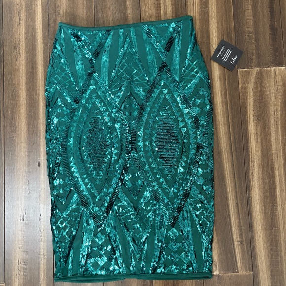 NWT Lulu’s Long Midi Maxi Green Sequin Gatsby Style Bodycon Pencil Skirt - Picture 1 of 15